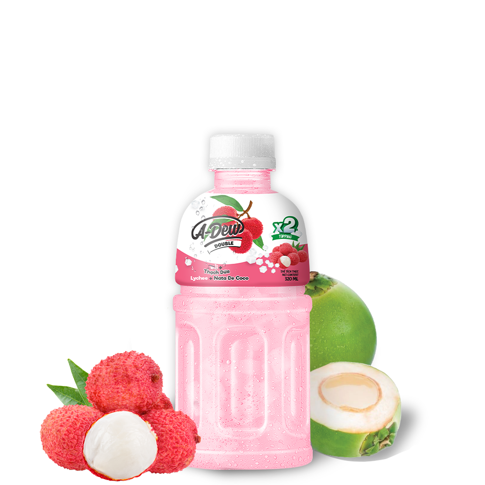 A-Dew Double Lychee Drink with Coconut Jelly - 320ml Bottle