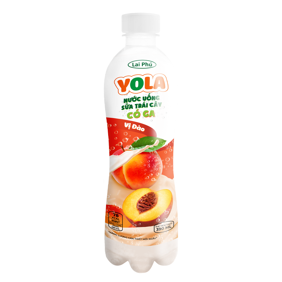 YOLA Peach Flavored Sparkling Fruit Milk Drink - 390ml Bottle