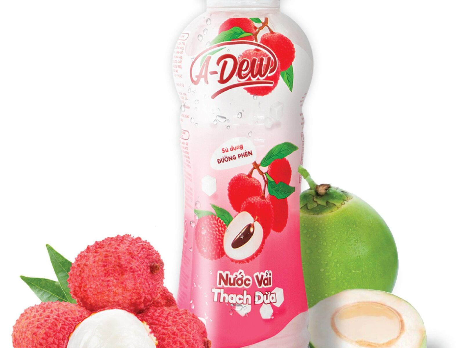 A-Dew Lychee Drink with Coconut Jelly - 450ml Bottle